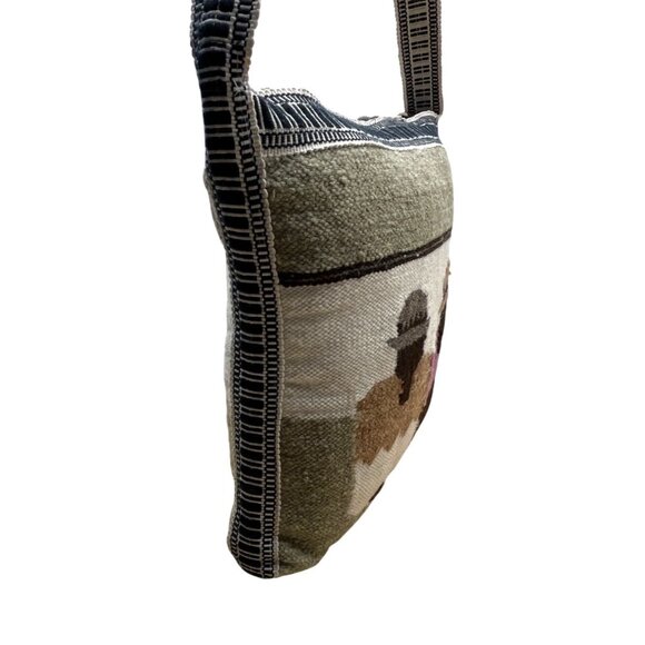 Handmade Cotton & Wool Blend Woven Crossbody Bag Colorful Design Boho Size L - Picture 3 of 8